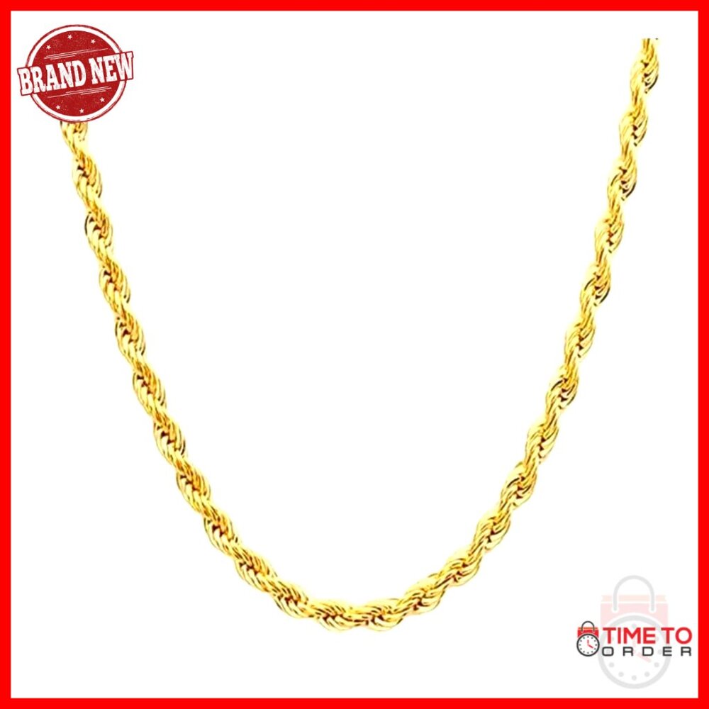 14k Solid Gold Twisted Rope Chain Necklace 1.5mm 22-Inch Unisex Gift